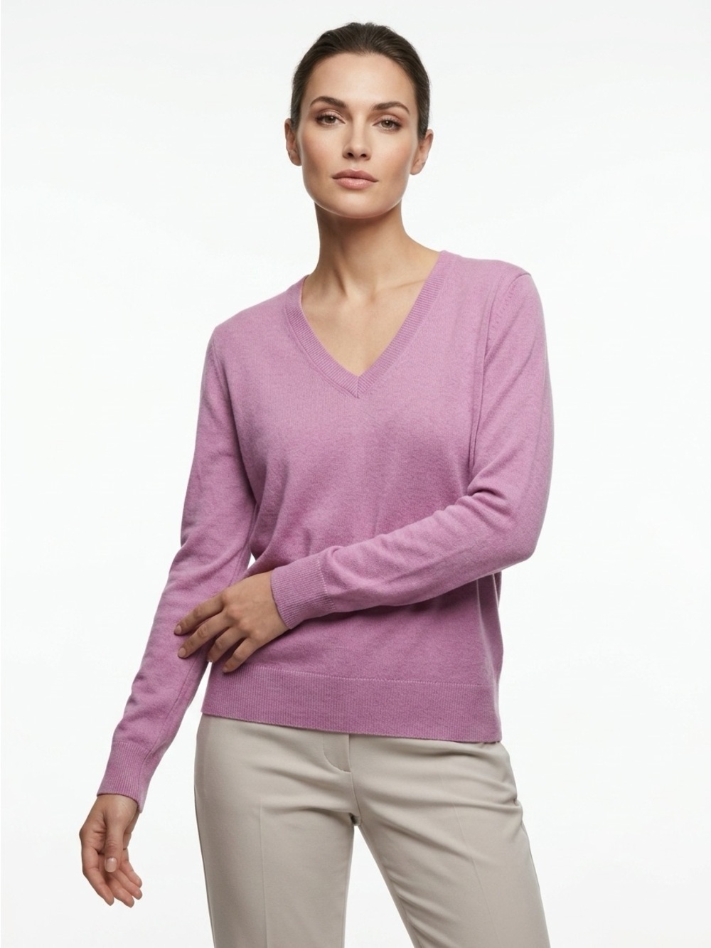 Everlane V Neck Pullover Sweater 100% Cashmere Lilac Pink XS